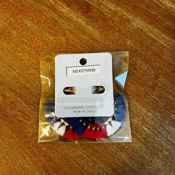 2/$15 - Red White Blue Tassel Fringe Hoop Earrings Patriotic Statement - Picture 4 of 4
